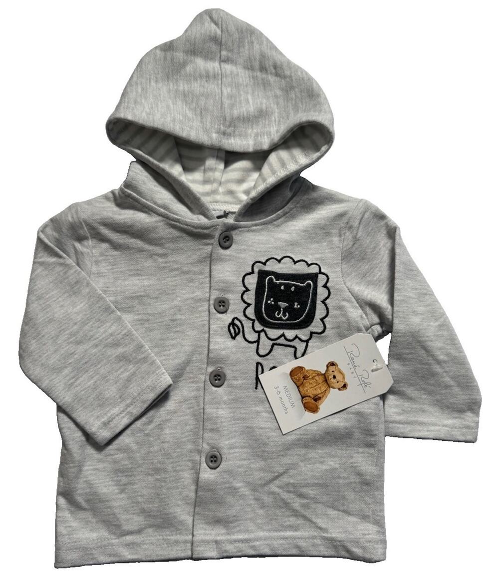 Rene Rofe Baby Hooded Lion Cardigan Gray 3-6 Months NWT Cotton Blend